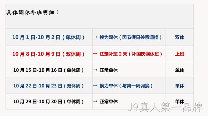 J9真人第一品牌国庆放假