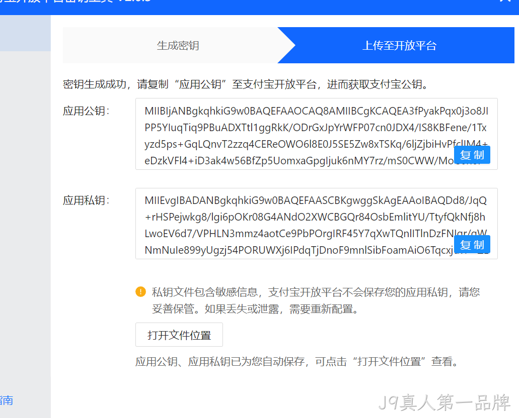 生成的应用公钥
